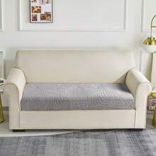 1-Seater 2pcs Set / 2-Seater 3pcs Set / 3-Seater 4pcs Set Waterproof Jacquard Big Leaf Sofa Seat Cushion Cover, Elastic Jacquard Sofa Slipcover, Furniture Seat Pad, Machine Washable - Light Grey - View 10