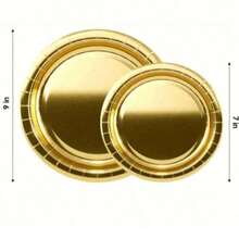 7英寸+9英寸奢华金边圆形纸盘套装，适用于婚礼甜点及主菜、生日派对蛋糕、周年纪念宴会、商务茶歇、节日聚会、牛排意面、下午茶点心等场合，优雅精致的金色餐具。 - 金色 - 查看 5