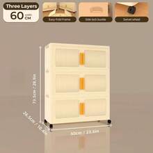 Portable Stackable Storage Cupboard With Orange Handles, Dustproof Wardrobe For Home Organization - Cream Yellow - View 13