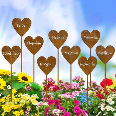 9pcs Minimalist Heart-Shaped Garden Stakes - Modern Design, Suitable For Outdoor Patio And Garden Decor, Great For Fence Tops, Holiday Celebrations (Halloween, Thanksgiving, Independence Day), Garden Stake Decor, Holiday Celebration, Holiday Decoration, Boho Style, Durable Plastic, Lightweight Material, Party Planner, Event Organizer