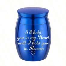 Small Cremation Urn, Used To Store Human Or Pet Ashes, 1.57inch Mini Cremation Urn, Aluminum Alloy Memorial Urn - I Will Keep You In My Heart Until I See You In Heaven. - Blue - View 13