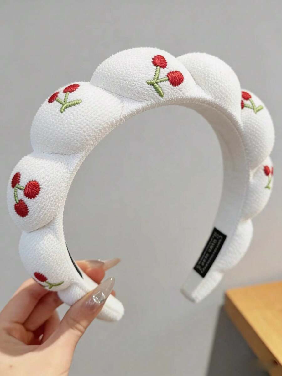 1 chiếc băng đô cài tóc bằng vải mềm mại, thêu hình hoa anh đào trắng và đám mây, chống trượt, kiểu dáng cao cấp dành cho phụ nữ và bé gái. - Nhiều màu - Xem 1