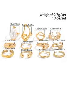 Bộ 12 chiếc nhẫn hở hình giọt nước trừu tượng hình học rỗng đa yếu tố, phong cách cổ điển Bohemian Baroque, đính ngọc trai giả, trang sức thời trang nữ, thích hợp đeo hàng ngày, đi biển và dự tiệc [Một số nhẫn hở nhưng không điều chỉnh được kích cỡ, vui lòng không bẻ cong mạnh nếu không sẽ bị gãy, kích cỡ đã được đánh dấu] Màu ngọc trai ngẫu nhiên - Vàng - Xem 3
