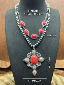 2026新款复古西部牛仔/仿珍珠CCB串珠个性化西部牛仔十字架吊坠项链，双层设计，可自由搭配，适合日常佩戴或作为礼物，节日项链 | 波西米亚风格 | 手工制作，波西米亚风格首饰。这是重要节日礼物的完美之选，佩戴后您一定会收到赞美。请立即将其添加到您的首饰收藏中！如果您满意，请留下五星好评并分享您的美照。 - 西部牛仔風格 - 查看 3