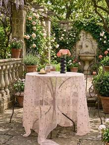 1件刺绣花卉提花半透明蕾丝桌布,美式复古乡村风格,适合节日、聚会、婚礼、生日、家居装饰,四季皆宜。 - 淺粉色 - 查看 5
