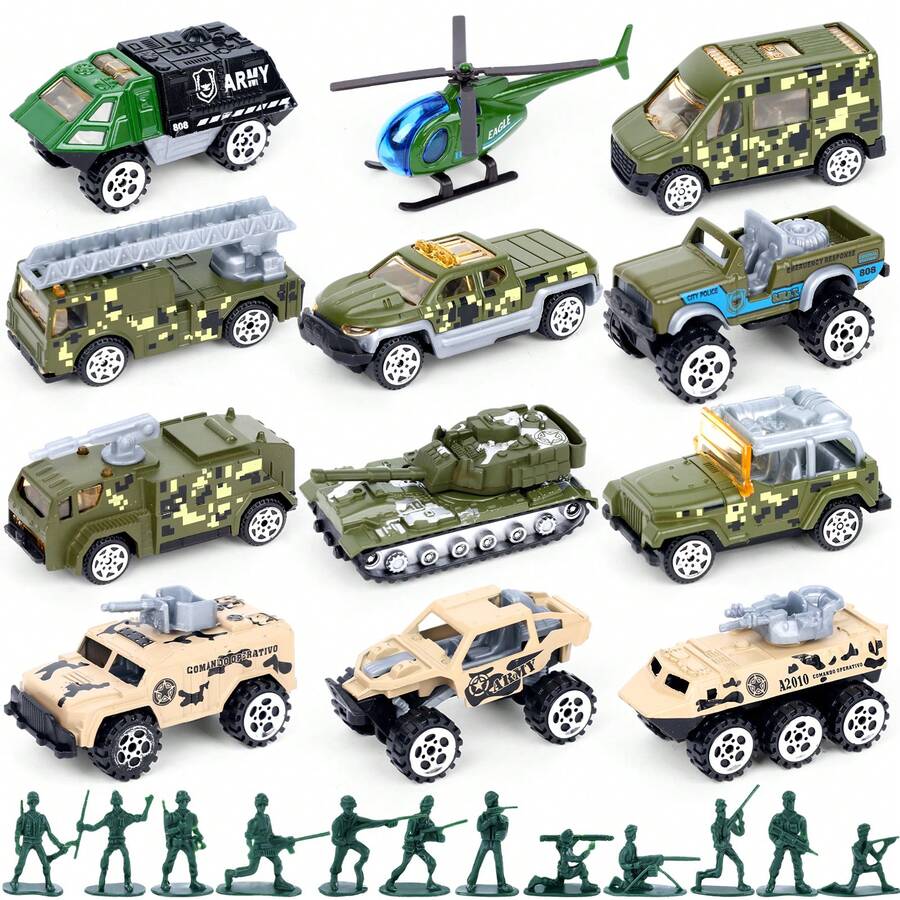SHINDEL 62PCS Toy Cars, Die-Cast Military Vehicles Playsets, Army Toy Vehicle Models Alloy Metal Vehicle With Army Men, Truck Tank Helicopter Toys Military Combat Toys For Boy Girl Kid Birthday Gift Party Favor - Multicolor - View 1