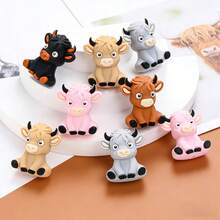 5pcs Animal Shaped Silicone Beads, Cute 3D Highland Cow Design Beads, DIY Bracelet Necklace Bag Charm And Other Craft Projects - Multicolor - View 2