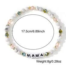 1条时尚简约半宝石手链，方形水晶珠间距半宝石手链，弹性手链，母亲节贺卡，友谊手链，闺蜜礼物，情人节礼物，家庭礼物，母亲节礼物，情人节礼物，周年纪念礼物 - 彩色 - 查看 5