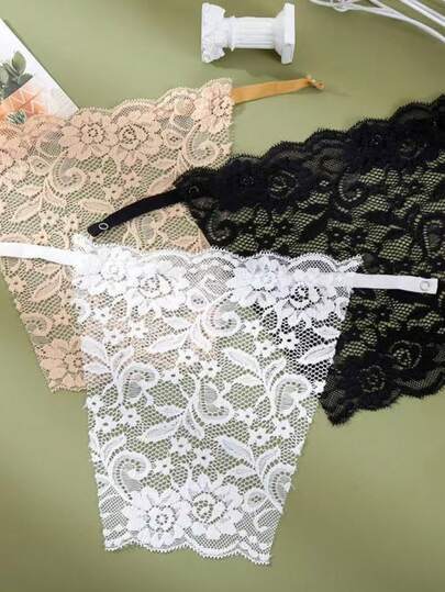 3pcs/Set Women's Black & White Floral Lace Adjustable Invisible Bra Strap Covers, Suitable For Daily Wear