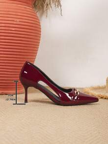 时尚百搭尖头低帮高跟鞋，时尚职业女鞋，优雅女士时尚低帮女鞋 - 酒紅色 - 查看 6