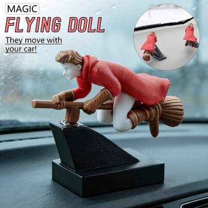 巫师和女巫扫帚汽车装饰，趣味漂移转弯巫师扫帚装饰，奇幻汽车内饰仪表盘漂移装饰，送给汽车爱好者的礼物