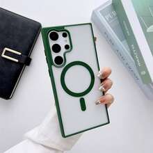 適用於 Galaxy A56 A36 A26 A16 A06 S26 S25 FE A57 A37 A17 A07 的手機殼，強力磁吸保護殼，輕薄防震殼，適用於 S26 Ultra S25 Ultra S24 Ultra S23 Ultra，半透明硬質背板 - 暗夜綠 - 查看 4