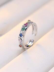 1pc Elegant Zirconia Wrapped Open Ring, Delicate Niche Design Finger Ring, Versatile For Commuting, Women - Open Ring - View 2