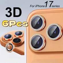 Bling Diamond Camera Lens Protector 6pcs Lens Film Protector Compatible With Iphone 17/16/15/14/13/12/11 Promax Pro Plus Mini 17Air 16E High-End Lens Film Lens Protection Mobile Photographer Streamlined Design Scratch-Resistant Glass Tempered Shield Easter Spring Gift - Orange - View 12