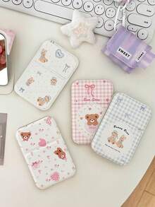 1/2pcs Cute Pink Bow Teddy Bear Folding Makeup Mirror, Adjustable Height Desktop Mirror, Portable Travel Pocket Mirror, Mini Handheld Mirror, Multiple Patterns Available, Birthday/Holiday Gift For Her - Multicolor - View 1