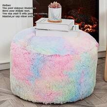 Asuprui Puf otomano sin relleno puf redondo asiento otomano reposapiés de piel sintética suave 20 x 20 x 12 pulgadas silla mullida reposapiés con almacenamiento para sala de estar recámara - Arco iris - Ver 3