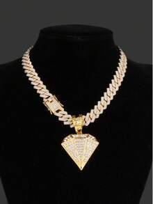 1 st unisex hiphop-punk-stil glansigt hängehalsband, Miami-kedja med infällda strass, lämplig för festkläder för män och kvinnor - Flerfärgad 3 - Visa 6
