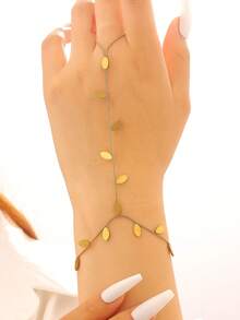 复古优雅简约时尚树叶项链和指链套装，不锈钢首饰，女士首饰套装，百搭日常休闲夏季海滩度假首饰配饰项链手链 - 金色 - 查看 12