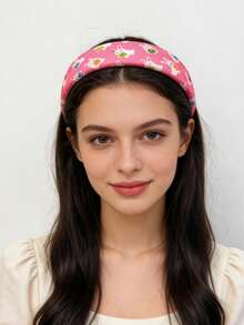 1个兔子和彩蛋印花海绵发箍，可爱兔子印花复活节头饰，宽发箍，适合女性日常、化妆、派对佩戴 - 彩色 - 查看 2