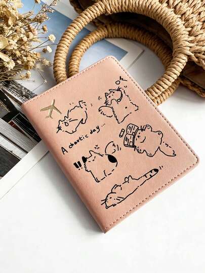 1pc Cute Cartoon Cat Design Passport Holder, Available In Pink, Red, White, Black, Blue, Yellow, Open-Close Travel Document Organizer Suitable For Passport, Visa, ID Cards - Ideal Travel Gift For Women, Mother's Day, Birthday, Elegant Design, Fashionable Appearance, Travel Essential, Stylish Accessory, Lightweight Organizer, Perfect Gift For Mom