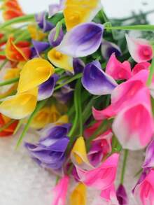 MEHELANY 10/5 pièces Fleurs artificielles de lys calla de couleurs mélangées, plantes artificielles pour décoration intérieure et extérieure, paniers suspendus en plastique avec fleurs de printemps, décoration pour la maison, la cuisine, le jardin, le porche et la table - Multicolore - Voir 4