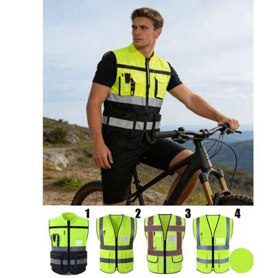 Chaleco de reflectante de alta visibilidad, para montar en motocicleta, actividades al aire libre, chaqueta reflectante, chaleco fresco con tiras reflectantes universales, ropa de trabajo fluorescente verde, disponible en varios estilos, material de malla transpirable, chaleco reflectante duradero y de moda, adecuado para ciclismo, motocicleta, trabajo, visitas, guía, esencial para ciclistas, también un regalo pensativo para el Día del Padre y los viajes