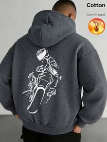 男士深灰色混色連帽衛衣，純棉材質，適合春夏穿著 - 深花灰 - 查看 4