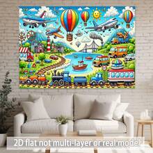 2D Flat - 2D Flat - Single 2D Flat Banner, Showcasing Vibrant Design Featuring Various Modes Of Transportation Such As Planes, Trains, And Cars Set In Picturesque Scenery. An Ideal Gift For Event Organizers, Made Of Polyester. - 4 - View 2