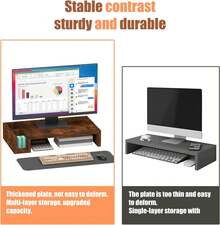 Wooden Single Monitor Stand Riser 16 Inch Rustic Brown With Pen Storage Holders Desktop Organizer Laptop Desk Stand Computer Shelf Office Desk Accessories Home Office KTX4 - 單身的 - 查看 4