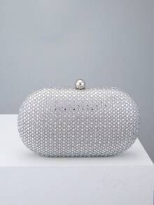 Elegant Fashion Rhinestone Embellished Oval Clutch Bag - Silver - View 8