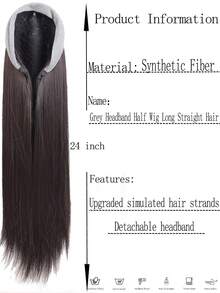 女士头戴式假发，长直合成假发，可拆卸半头戴式假发 - 彩色 - 查看 4