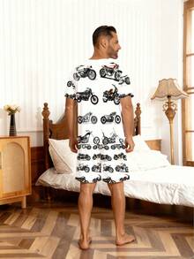 Ensemble pyjama homme d'été - Chemise imprimée à manches courtes douce et confortable assortie à un short, convient pour la maison ou une tenue décontractée, vêtement de nuit à manches courtes. - Couleurs mélangées - Voir 3