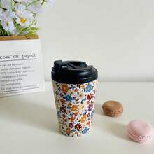 1pc 350ml/11.84oz Stainless Steel Vacuum Insulated Tumbler, Elegant Floral Pattern Coffee Cup, Car Water Bottle - Multicolor - View 9