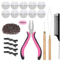 A Combination Of 200 Miniature Silicone Ring Hair Extensions, Including Multifunctional Pink Pliers, Bead Piercers, Crochet Hooks, Pointed Tail Combs, Hair Clips, And Insulation Pads. - View 2