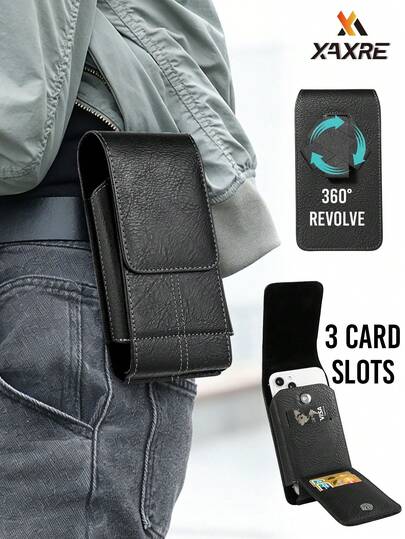 XAXRE Phone Holster Pouch (Vertical 7.2"), Mobile Phone Card Belt Bag Compatible With IPhone 17/16/15/14/13/12 And Pro Models, Galaxy S25 S24 S23 S22, Cell Phone Belt Holder With Card Holder And Magnetic Closure, Hard Smartphone Pocket With Belt Clip, Suitable For Outdoor Sport Travel, Hiking Bag