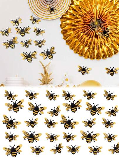 12片/套 3D卡通蜜蜂主题墙贴，迷你3D蜜蜂贴纸，DIY蜂巢装饰，双层自粘蜜蜂装饰，适用于家居、派对、教室、户外装饰、办公室、冰箱、窗户装饰、蜂蜜主题派对墙面装饰、手工工艺品、装饰品、贴纸、婴儿派对、户外、家居花园
