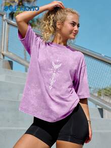 GEMCHO Women's Casual Printed Short Sleeve T-Shirt Sports Summer - Purple - View 4