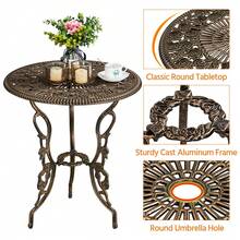 Butterslay 3 Piece Vintage Bistro Table Set Outdoor Metal Dining Set With Umbrella Hole Round Table And 2 Armless Chairs With Backrest Antique Aluminium Patio Furniture Set For Backyard Pool Balcony Cafe, Bronze - 銅色 - 查看 4