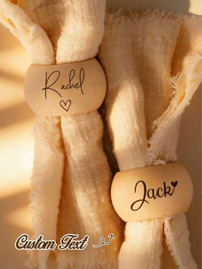 Personalized Wooden Napkin Rings, Tabletop Decor, Dining Utensils, Wedding, Colleague, Mother's/Father's Day Gifts. Customized Wooden Napkin Rings, Vintage Tabletop Decor, Pattern Printing