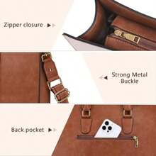 MOSISO Laptop Bolsa Tote para Mujer15.6-16 Pulgadas PU Cuero Bolso de Mano para Trabajo Ordenador Maletín Gran Capacidad Rayas Verticales Dobles Impermeable Bolso de Hombro para Viajes Oficina Marrón - Marrn - Ver 4