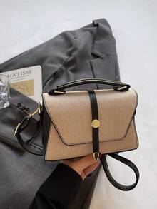 Fashionable Patchwork Handbag, New Stylish Minimalist Women Shoulder Bag, Chic Crossbody Bag - Black - View 7