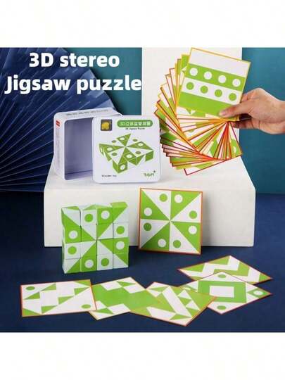 1Set 3D Geometric Stereoscopic Puzzle For Early Childhood Education, Puzzle Hand Eye Coordination Training, Geometric Shape Matching, Wooden Toys, Portable Puzzle Space Thinking Board Game Toys, Children's Puzzle Travel, Iron Box Set 3D Stereoscopic Puzzle, Wooden Early Childhood Education, Puzzle Space Logic Thinking Imagination Toys, Cube Puzzle Blocks, Festival Gifts Random Style