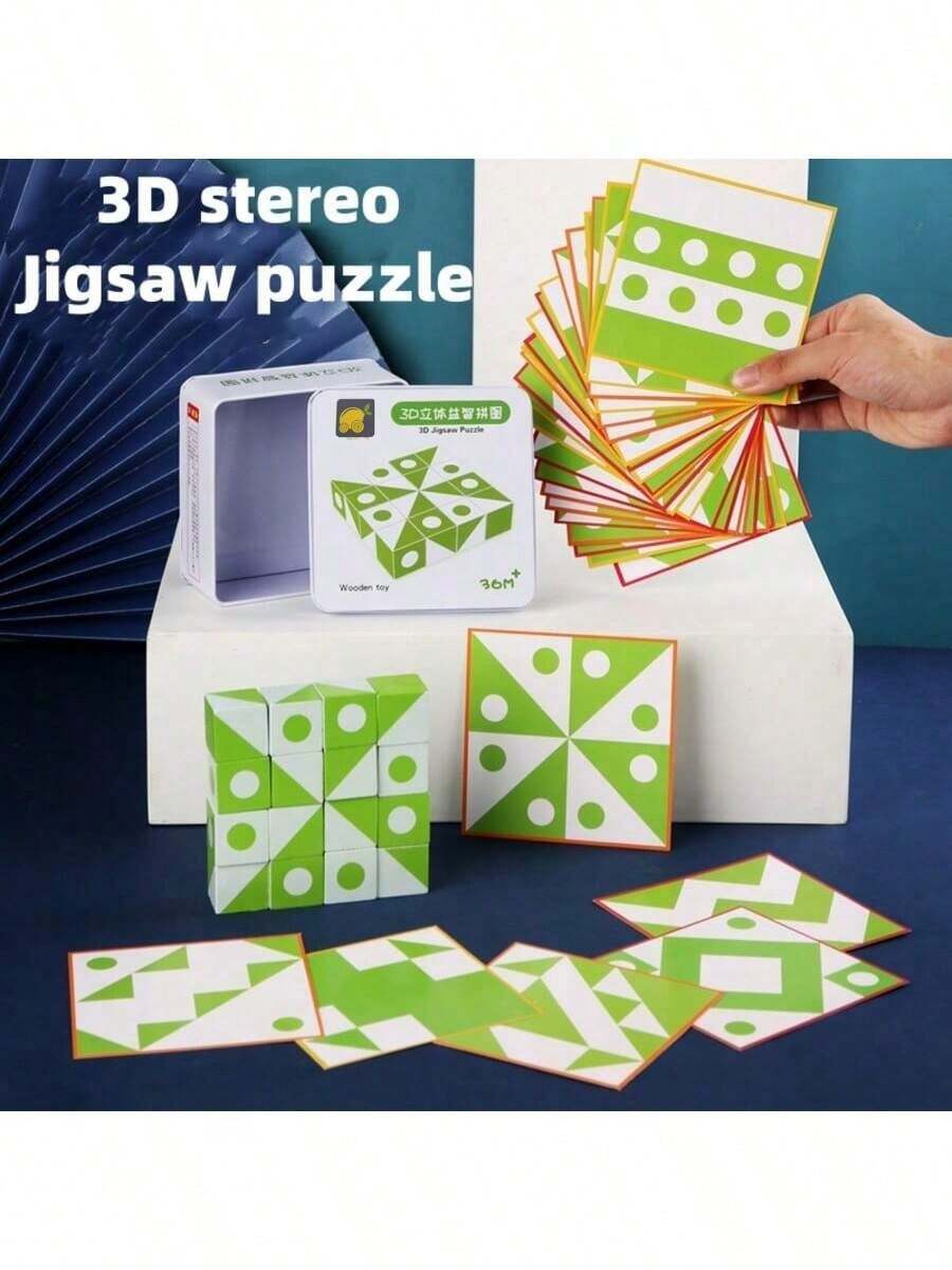 Permainan Puzzle Jigsaw Balok Pola 3D Kayu, Kubus Bangunan Penalaran Visual Spasial dengan Kartu Tantangan, Mainan Asah Otak Edukatif Montessori, Meningkatkan Logika & Imajinasi Spasial, Permainan Interaktif Orang Tua-Anak, Hadiah Anak dengan Kotak Penyimpanan Logam - MultiWarna - View 1