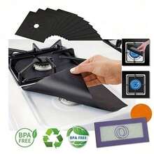 6pcs Premium Reusable Gas Range Stovetop Burner Protector Pad Liner Cover - Extra Thick 0.15mm For Cleaning Kitchen Tools - Black - View 1