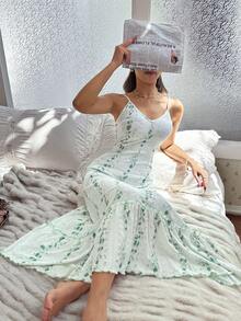 Đầm ngủ in họa tiết jacquard gợi cảm, đồ ngủ thường ngày cho nữ, mùa hè. - Màu xanh Bạc hà - Xem 1