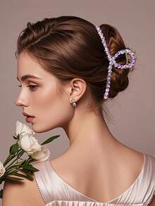1pc Shiny Colorful Rhinestone Hair Claw, Minimalist Alloy Hair Clip, Women's Hair Accessory For Holiday Party And Casual Daily Wear - Fantasy Colors - View 3