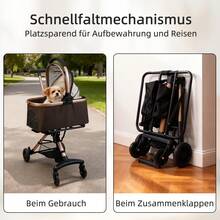 Passeggino pieghevole 3 in 1 per animali domestici – Passeggino da viaggio per cani e gatti – Traspirante e confortevole – Pieghevole – Spazioso – Nero – 20 kg - Caffè Marrone - Visualizzare 11