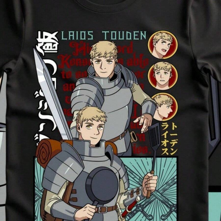 Laios Touden Dungeon Meshi-Shirt Delicious Anime Vintage Special Shirt Anime Shirt Anime Lovers Shirt Otaku Mang - 黑色 - 查看 1