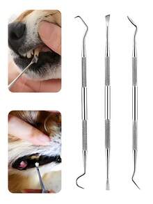 3件套宠物牙齿护理套装，用于去除牙垢 - 不锈钢狗狗牙齿清洁套装 - 宠物口腔卫生及牙垢去除工具 - 銀色 - 查看 8