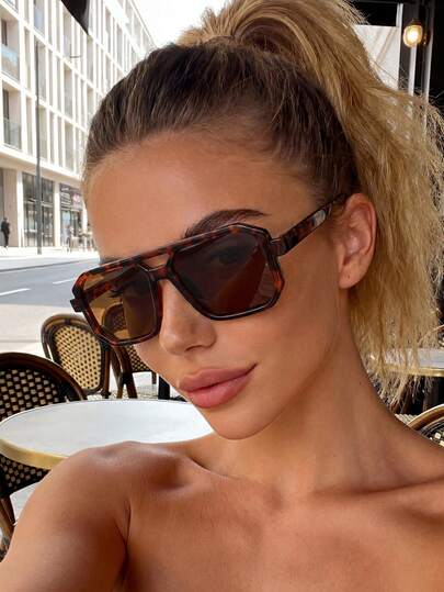 1 Pair Unisex Leopard Print Brown Aviator Sunglasses, Suitable For Vacation, Travel, Beach, Party, Driving, Fishing, Birthday Gift, Daily Wear